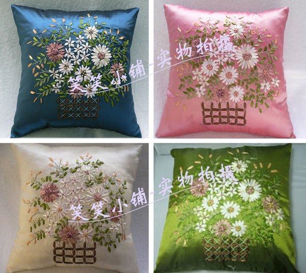 特卖中式丝绸缎变色龙靠垫套丝带手工编绣坐垫抱枕套单个(不含芯)