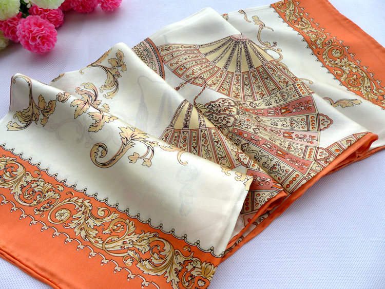 加厚真丝丝巾重磅桑蚕丝秋冬保暖围巾女缎面大方巾披肩中国风扇子