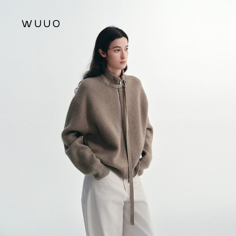 WUUO｜时时刻刻·时光书签  绵羊毛针织衫女秋半高领宽松毛衣外套