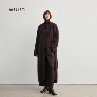 WUUO 高端羊毛开衫外套女秋冬ROW风极简廓形老钱重工长款毛线衣