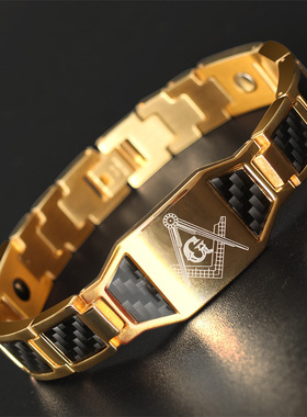 欧美风饰品钛钢共济会磁疗手环