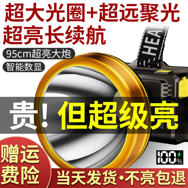 头灯强光超亮充电超长续航锂电户外夜钓鱼大矿灯头戴式感应照明灯