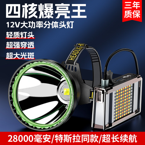 头灯2026新款分体式矿灯超亮强光头戴式探照灯超长续航照明工作灯 - 封面