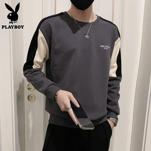 花花公子圆领卫衣男士上衣服春秋季2024新款潮牌休闲长袖t恤男装