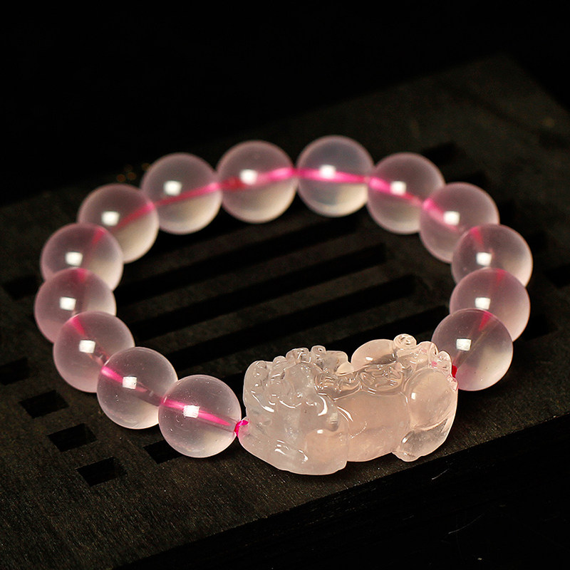 吉自天成冰种天然粉水晶手链女款桃花粉晶芙蓉石粉晶貔貅手串礼物