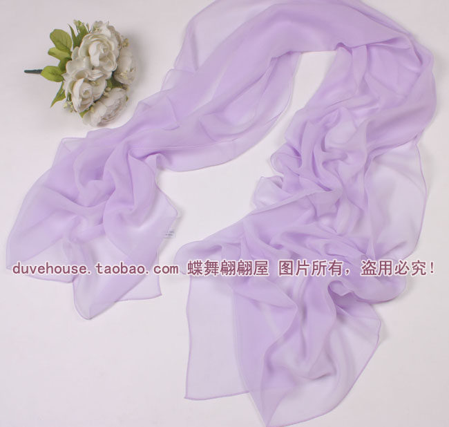 正品纯色真丝丝巾女 桑蚕丝女士时尚围巾披肩两用 灰色淡紫