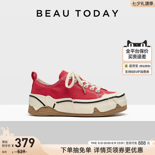 BeauToday红色厚底帆布鞋女款