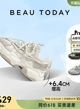 BeauToday厚底老爹鞋女夏季鞋子女鞋增高鞋白色运动鞋轻便运动鞋