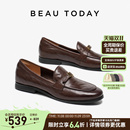 BeauToday樂福鞋 一腳蹬黑色英倫風(fēng)小皮鞋 平底淺口單鞋 女2025新款