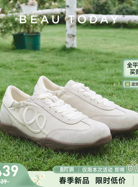 BeauToday平底德训鞋女2026新款白色休闲鞋女芭蕾风运动鞋小白鞋