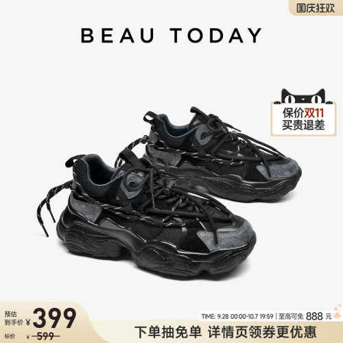 BeauToday黑色厚底老爹鞋