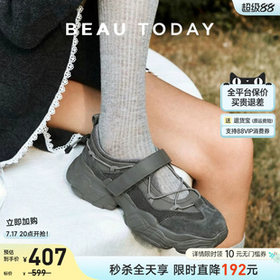 BeauToday厚底老爹鞋女款2026新款真皮运动玛丽珍鞋魔术贴女鞋子