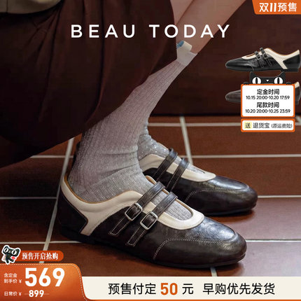 BeauToday玛丽珍女鞋2026新款秋季复古平底真皮皮鞋黑色单鞋女款