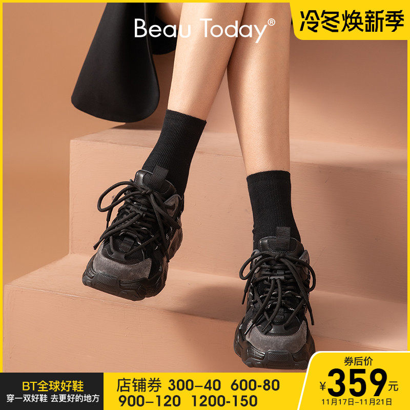 BeauToday小众黑色老爹鞋女鞋冬加绒厚底鞋运动鞋增高炸街暗夜黑在类目 女鞋, 低帮鞋, 时尚休闲鞋中 - 来自Buy2taobao.com提供专业的淘宝代购服务