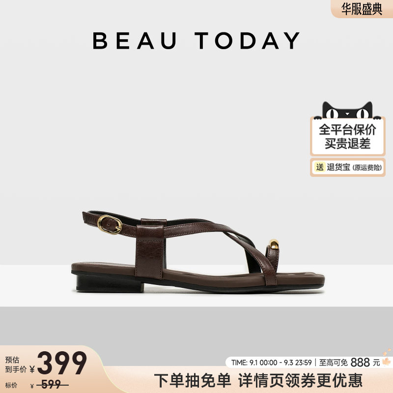 BeauToday平底时装凉鞋女夏季夹趾罗马凉鞋BT海边度假凉鞋女外穿