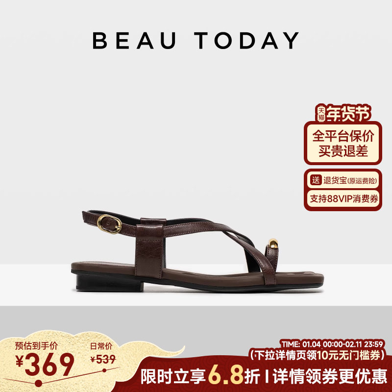 BeauToday平底时装凉鞋女2025新款夏季夹趾罗马凉鞋海边度假凉鞋,女鞋,罗马凉鞋,淘宝优惠券,粉丝福利购,淘宝优惠卷