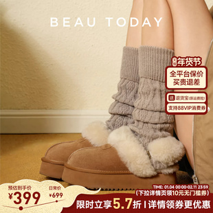 BeauToday厚底雪地靴女款BT秋冬加绒棉鞋外穿保暖毛毛鞋女鞋