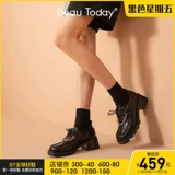 BeauToday 漆皮厚底乐福鞋女春秋方头2022年英伦风小皮鞋jk鞋BT