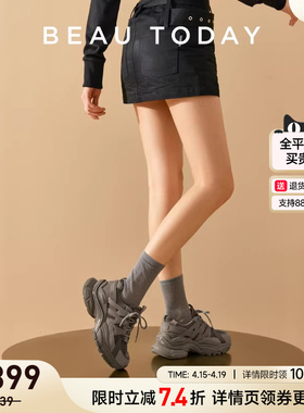 BeauToday超轻老爹鞋女款显脚小春季休闲跑步鞋轻便灰色运动鞋女