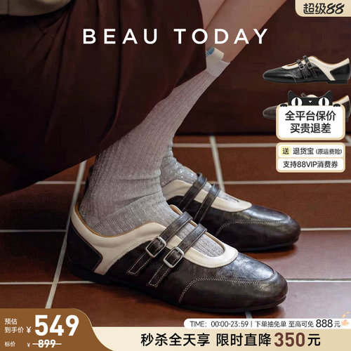 BeauToday平底玛丽珍复古小皮鞋
