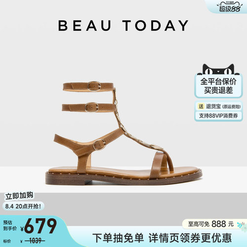 BeauToday罗马凉鞋平底凉鞋