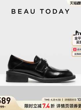 BeauToday春藤学院厚底乐福鞋女2026春新款英伦风小皮鞋黑色单鞋