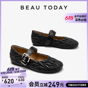 子女2024新款 皮鞋 BT平底羊皮单鞋 BeauToday鞋 休闲气质玛丽珍女鞋