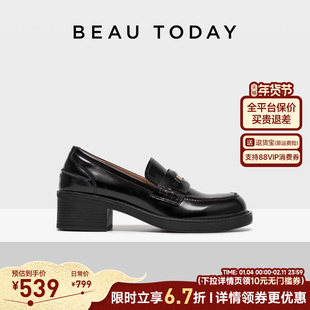 BeauToday厚底乐福鞋女款BT黑色英伦风小皮鞋女士粗跟单鞋女鞋子