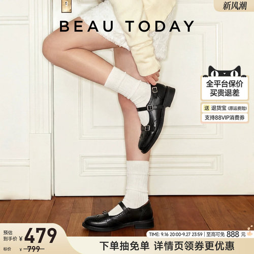 BeauToday黑色玛丽珍鞋女小皮鞋