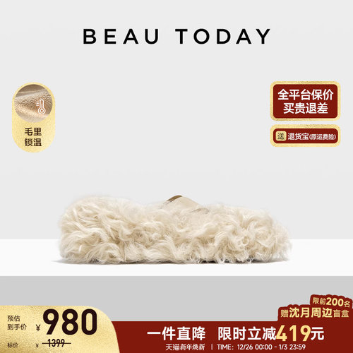 BeauToday法式玛丽珍鞋毛毛鞋