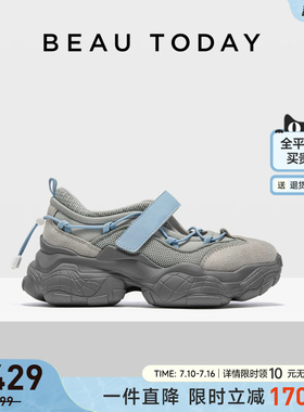 BeauToday厚底玛丽珍鞋女款2026新款灰色老爹鞋女增高运动休闲鞋