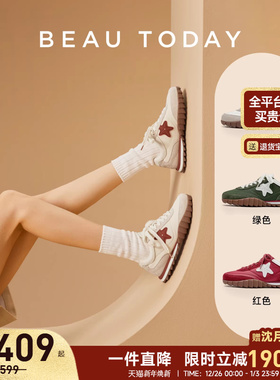 BeauToday德训鞋女款红色阿甘鞋新款秋冬平底运动鞋休闲板鞋子女