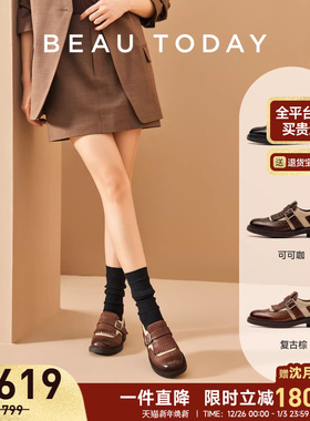 BeauToday乐福鞋女秋季新款真皮英伦风复古小皮鞋女BT孟克鞋女鞋