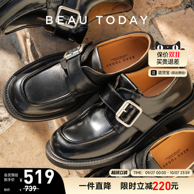 BeauToday英伦风小皮鞋方头搭扣