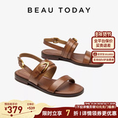 棕色凉鞋 BeauToday罗马凉鞋 平底凉鞋 真皮BT女士凉鞋 女款 夏季