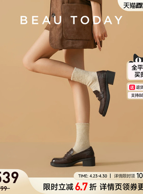 【焦糖金币】BeauToday厚底乐福鞋女英伦风miu系小皮鞋老钱风女鞋