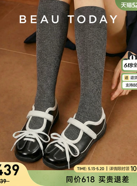 BeauToday芭蕾玛丽珍黑色女款2026新款夏季平底浅口单鞋真皮女鞋