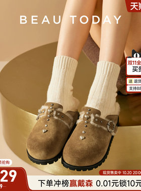 beautoday勃肯毛毛鞋厚底