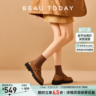 女款 女鞋 BT英伦风小皮鞋 单鞋 子 厚底玛丽珍鞋 BeauToday真皮乐福鞋