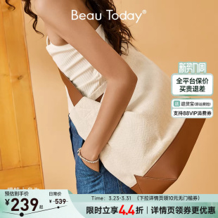 BeauToday斜挎帆布包通勤女大容量单肩托特包包撞色 露思同款
