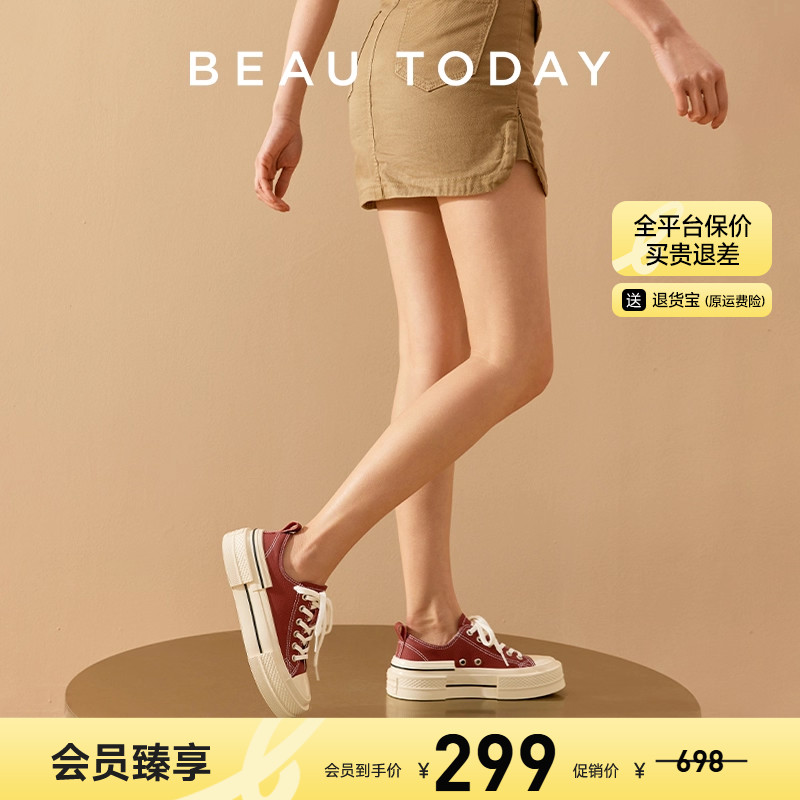 【清仓款】BeauToday厚底帆布鞋女秋季增高鞋板鞋运动休闲鞋女款