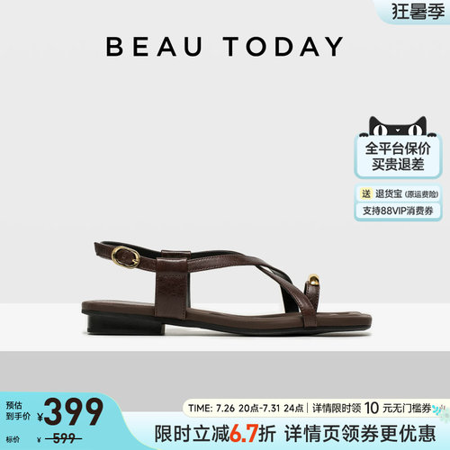 BeauToday罗马夹趾凉鞋平底凉鞋