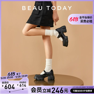 高跟小皮鞋 日系女jk厚底乐福鞋 夏季 BeauToday黑色玛丽珍鞋 女真皮