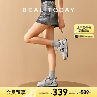 清仓款 休闲鞋 BeauToday厚底板鞋 银色透气运动鞋 通勤女鞋 女款