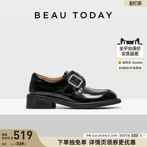 BeauToday英伦风小皮鞋方头搭扣