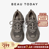 BT透气轻便休闲运动鞋 BeauToday灰色老爹鞋 女厚底增高休闲鞋 子女