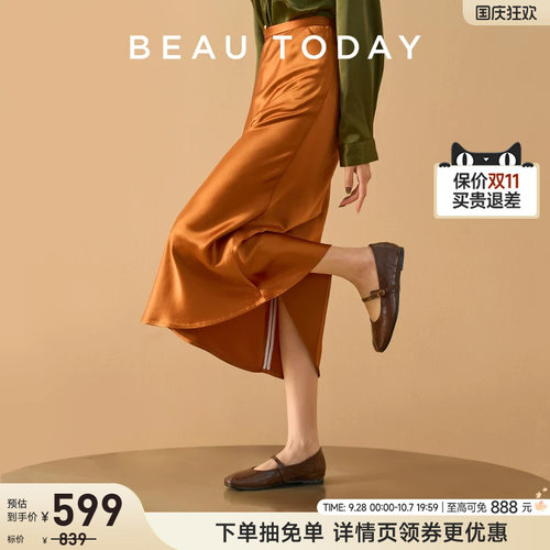 BeauToday手抓胎纹牛皮玛丽珍鞋