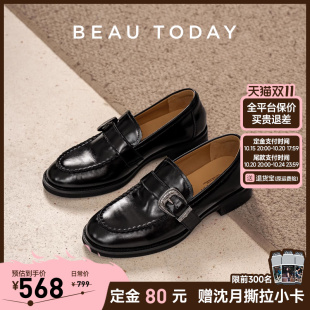 女BT平底单鞋 BeauToday黑色乐福鞋 英伦风小皮鞋 秋季 女2025新款