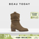 BeauToday美拉德靴子时尚 复古西部牛仔靴高跟短靴女 堆堆靴女春季