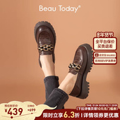 女春款 一脚蹬英伦风小皮鞋 法式 BeauToday真皮厚底乐福鞋 复古单鞋